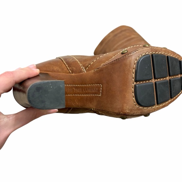 Frye Frankie Buckle Boots Leather Heeled Tall Brown 8 - Picture 9 of 12